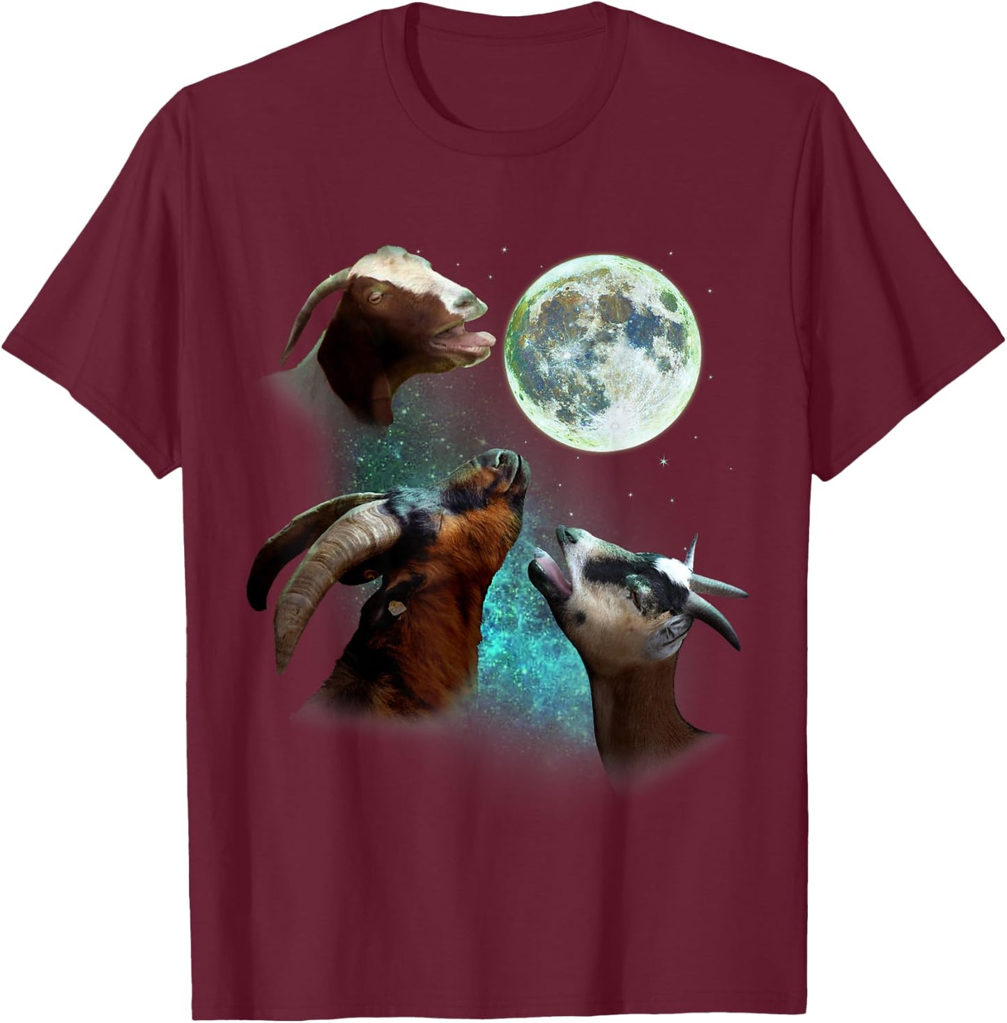Three Goats Howl At Moon 3 Wolfs Wolves Funny Parody T-Shirt - T-Shirt | Maroon