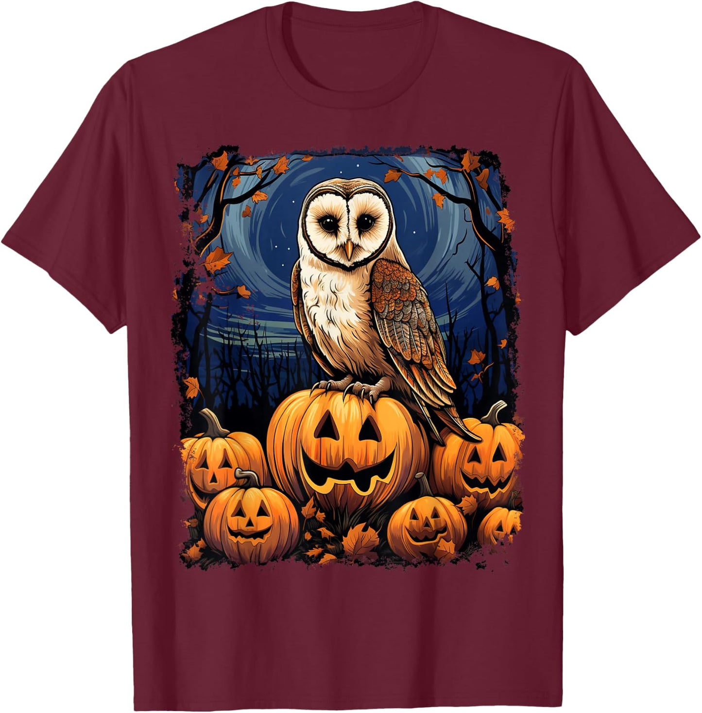 Pop Art Colorful Barn Owl Halloween T-Shirt - T-Shirt | Maroon