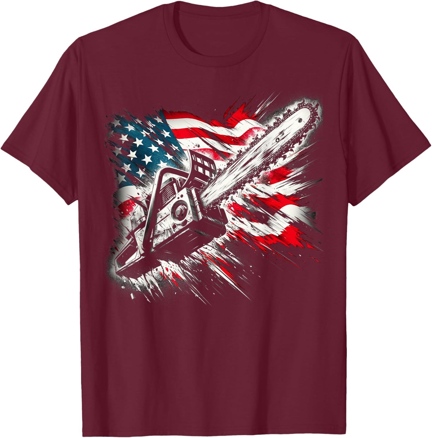 Vintage US Flag Chainsaw | Cute Woodworker Funny Logger T-Shirt - T-Shirt | Maroon