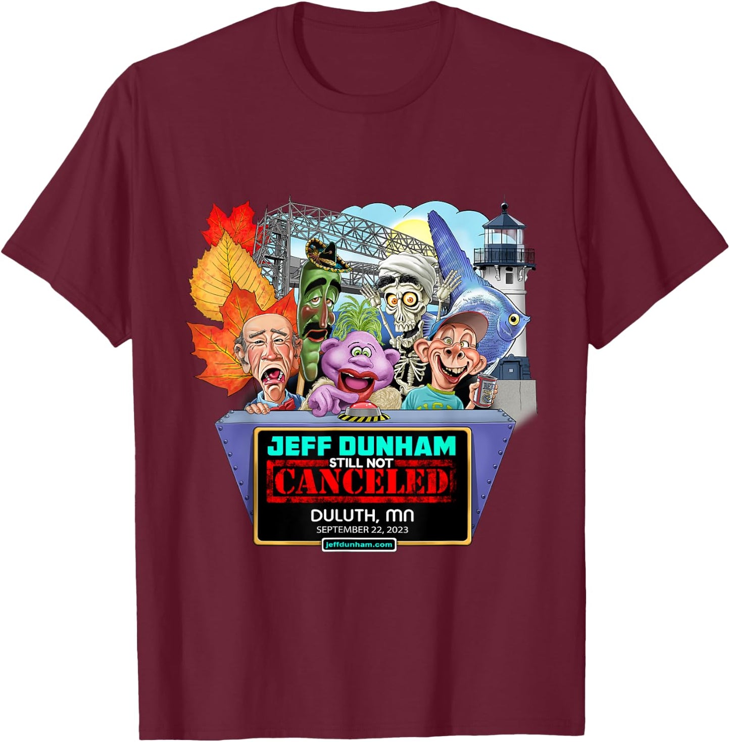 Jeff Dunham Duluth, MN (2023) T-Shirt - T-Shirt | Maroon