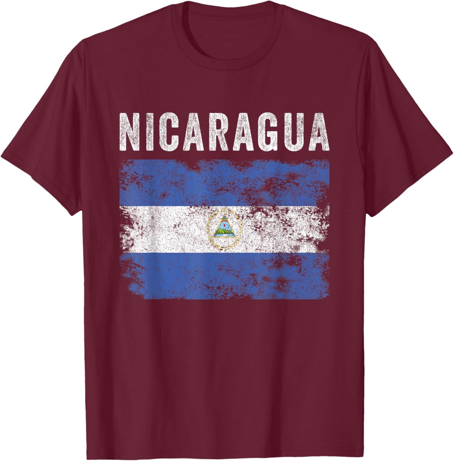 Nicaragua Flag Distressed - Men Women Kids - Nicaraguan Flag T-Shirt - T-Shirt | Maroon