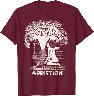 Jane's Addiction Official Adults - Black - Small - Short Sleeve - - Classic Fit - Solid Colors: 100% Cotton T-Shirt - T-Shirt | Maroon