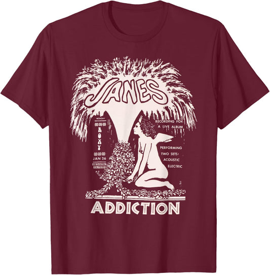 Jane's Addiction Official Adults - Black - Small - Short Sleeve - - Classic Fit - Solid Colors: 100% Cotton T-Shirt - T-Shirt | Maroon