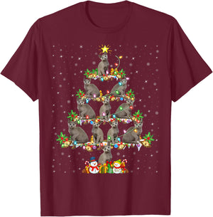 Russian Blue Cat Xmas Lights Russian Blue Cat Christmas Tree T-Shirt - T-Shirt | Maroon