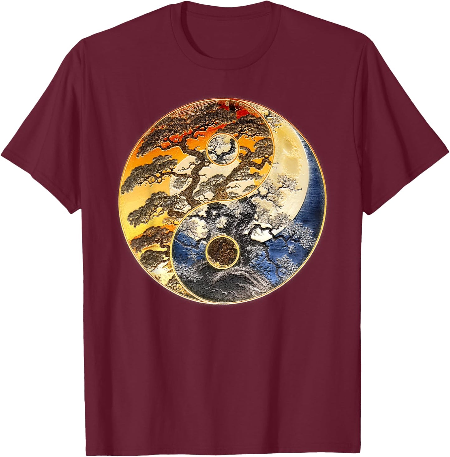 Yin Yang Tree of Life Moon Sun Duality T-Shirt - T-Shirt | Maroon