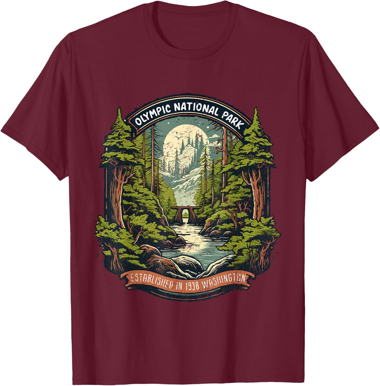 Olympic National Park Mountain Washington National Park T-Shirt - T-Shirt | Maroon