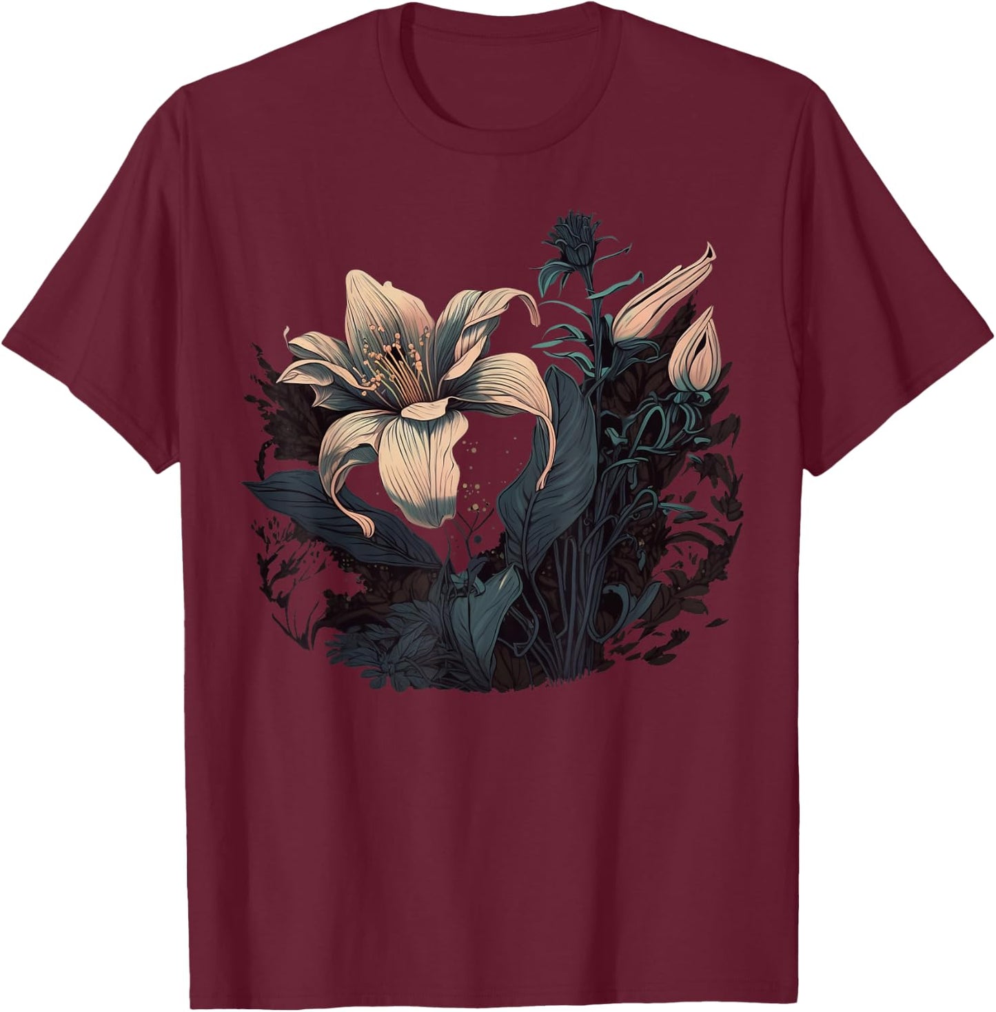 Vintage Lily Flower on Lily T-Shirt - T-Shirt | Maroon