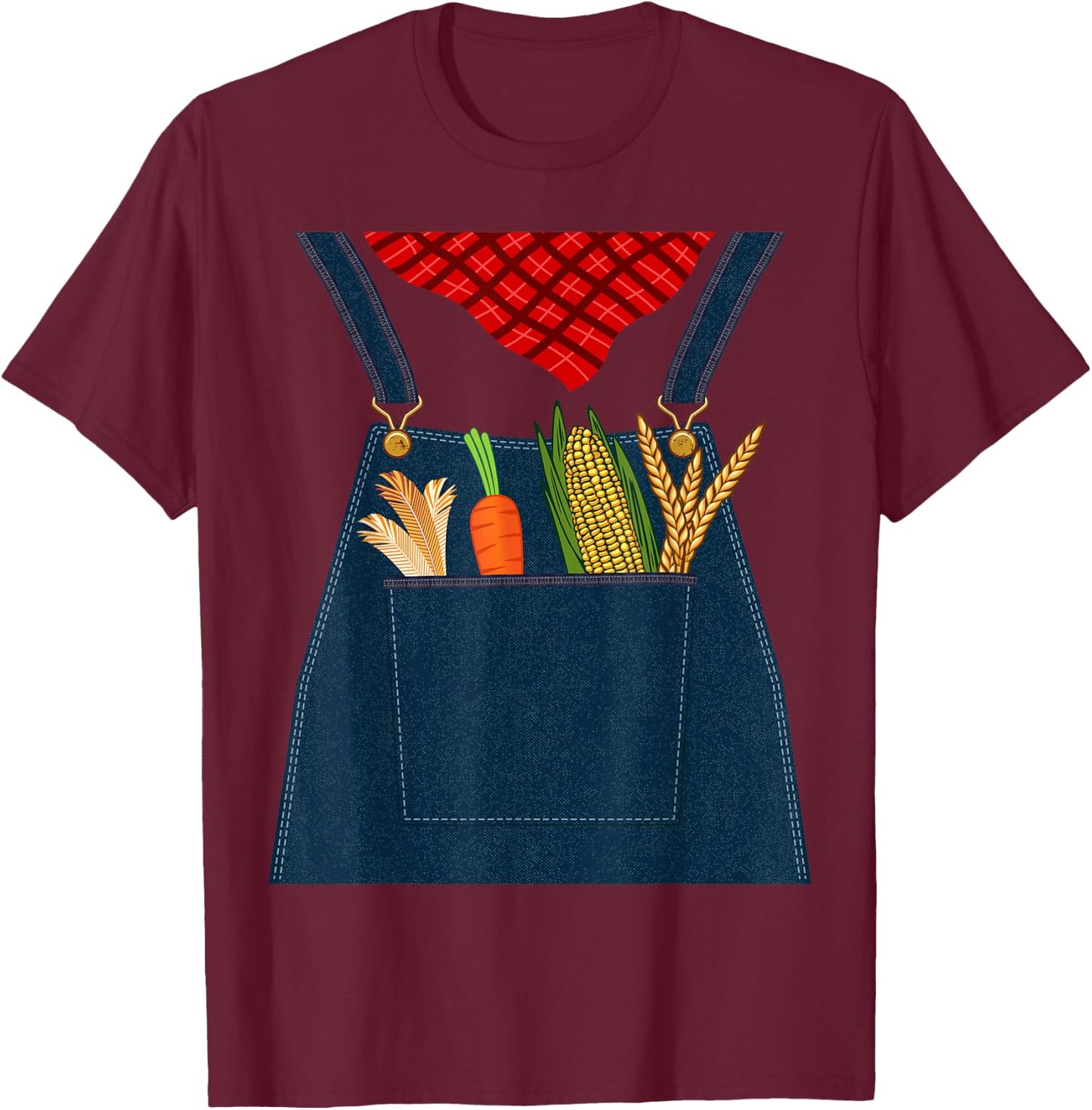 Easy Halloween Outfit Women Kids Farmer Costume T-Shirt - T-Shirt | Maroon