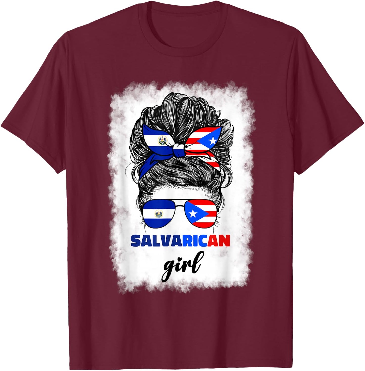 Half Salvadorian And Puerto Rican Rico El Salvador Flag Gril T-Shirt - T-Shirt | Maroon