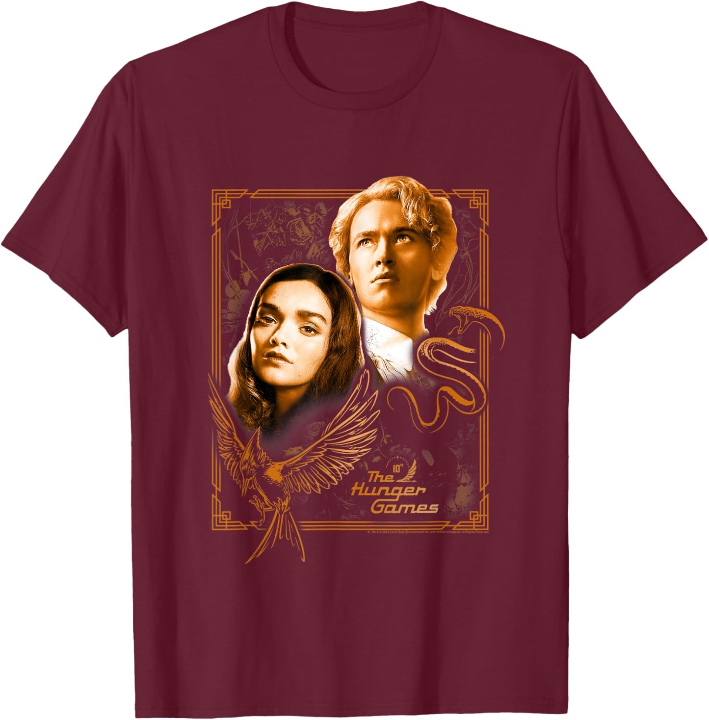 The Ballad of Songbirds and Snakes Framed Lucy Gray & Snow T-Shirt - T-Shirt | Maroon
