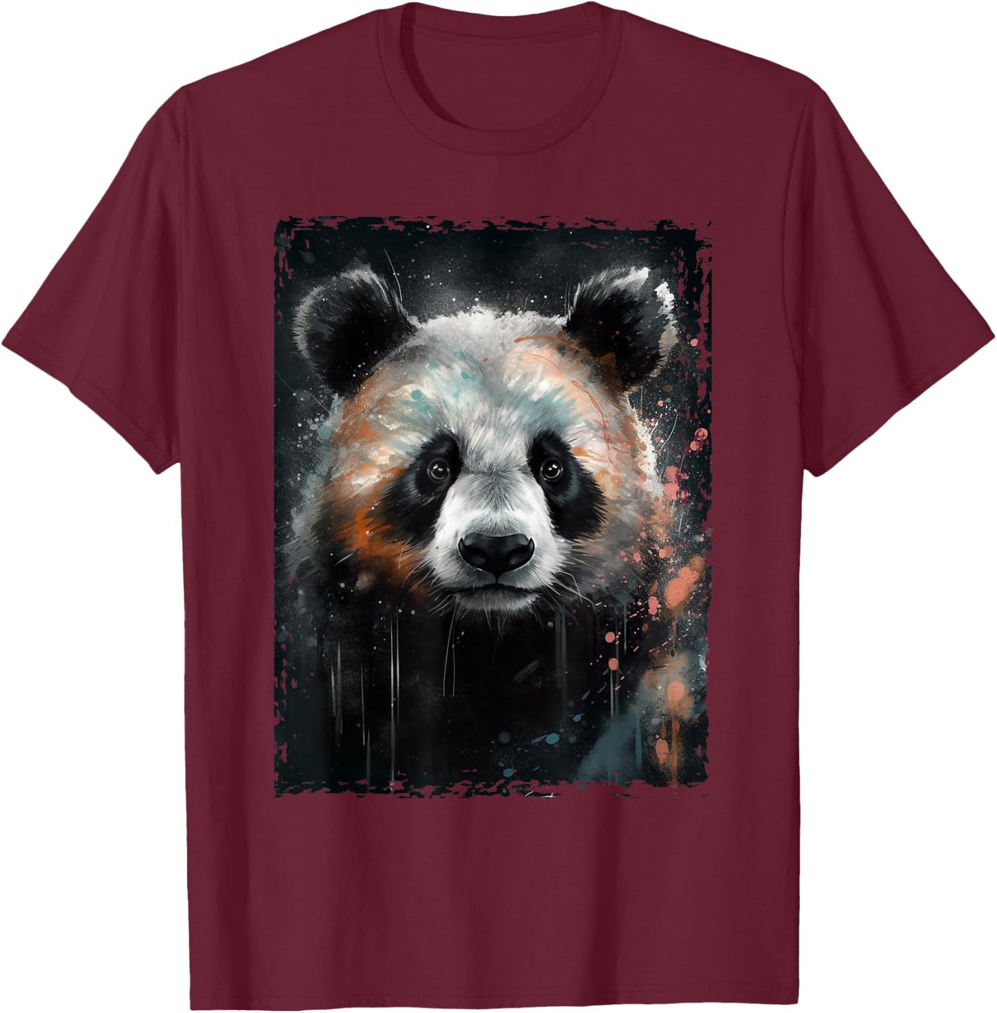 Panda Watercolor Panda Lovers Oil Painting Boys Kids Funny T-Shirt - T-Shirt | Maroon