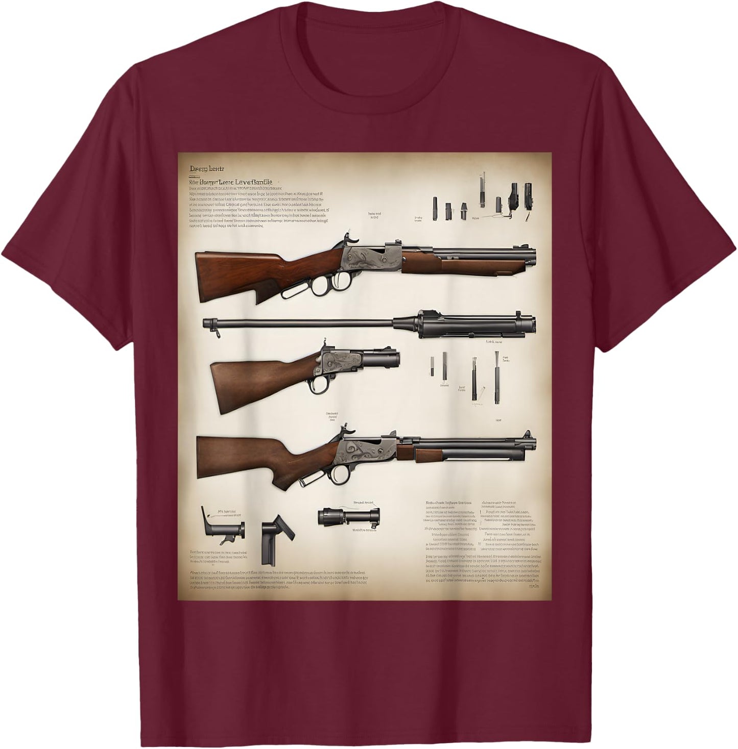 Henry Lever Action Rifle Blueprint Detail T-Shirt - T-Shirt | Maroon