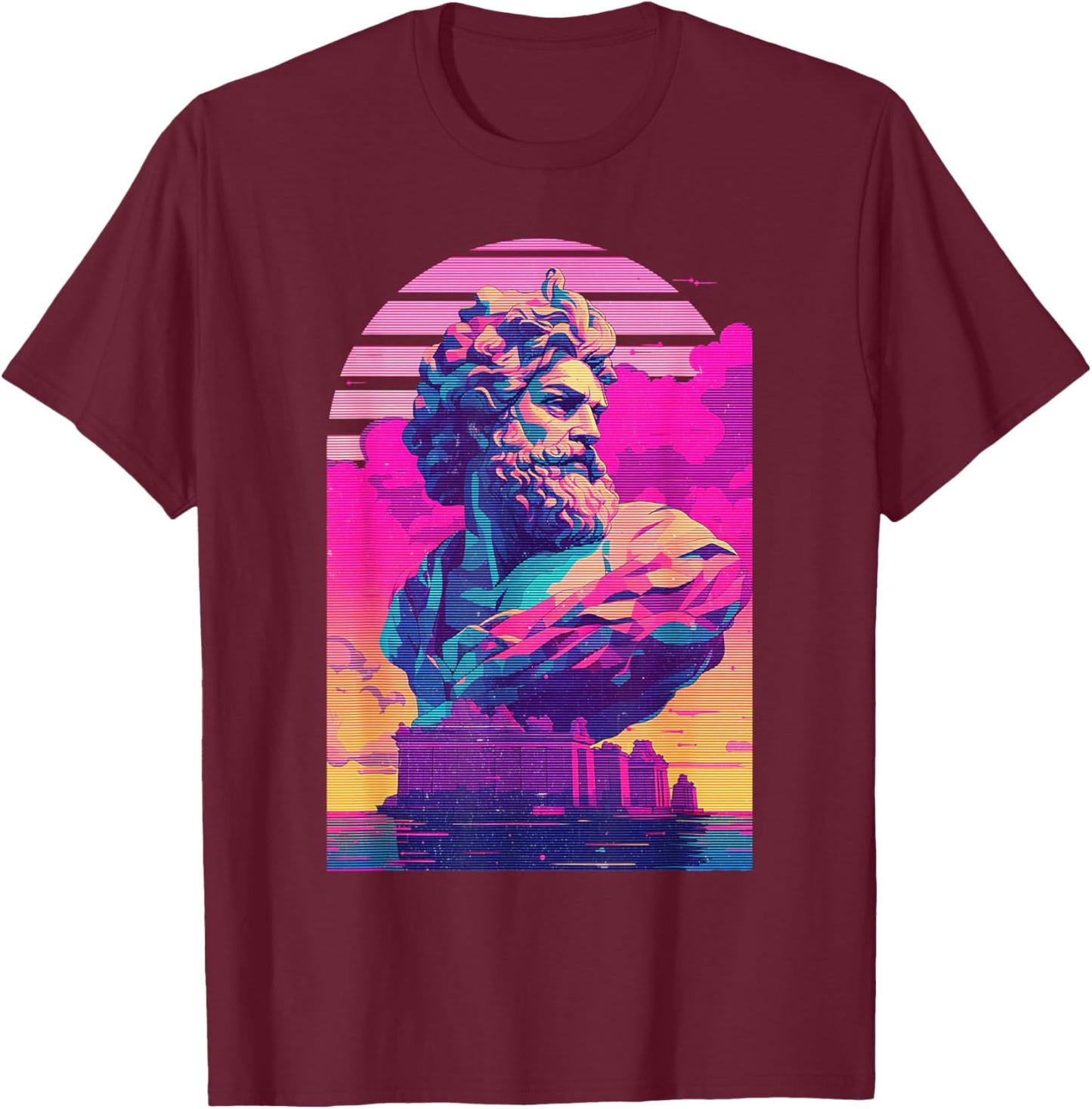 Zeus Jupiter Vaporwave Aesthetic Greek God Retrowave Graphic T-Shirt - T-Shirt | Maroon