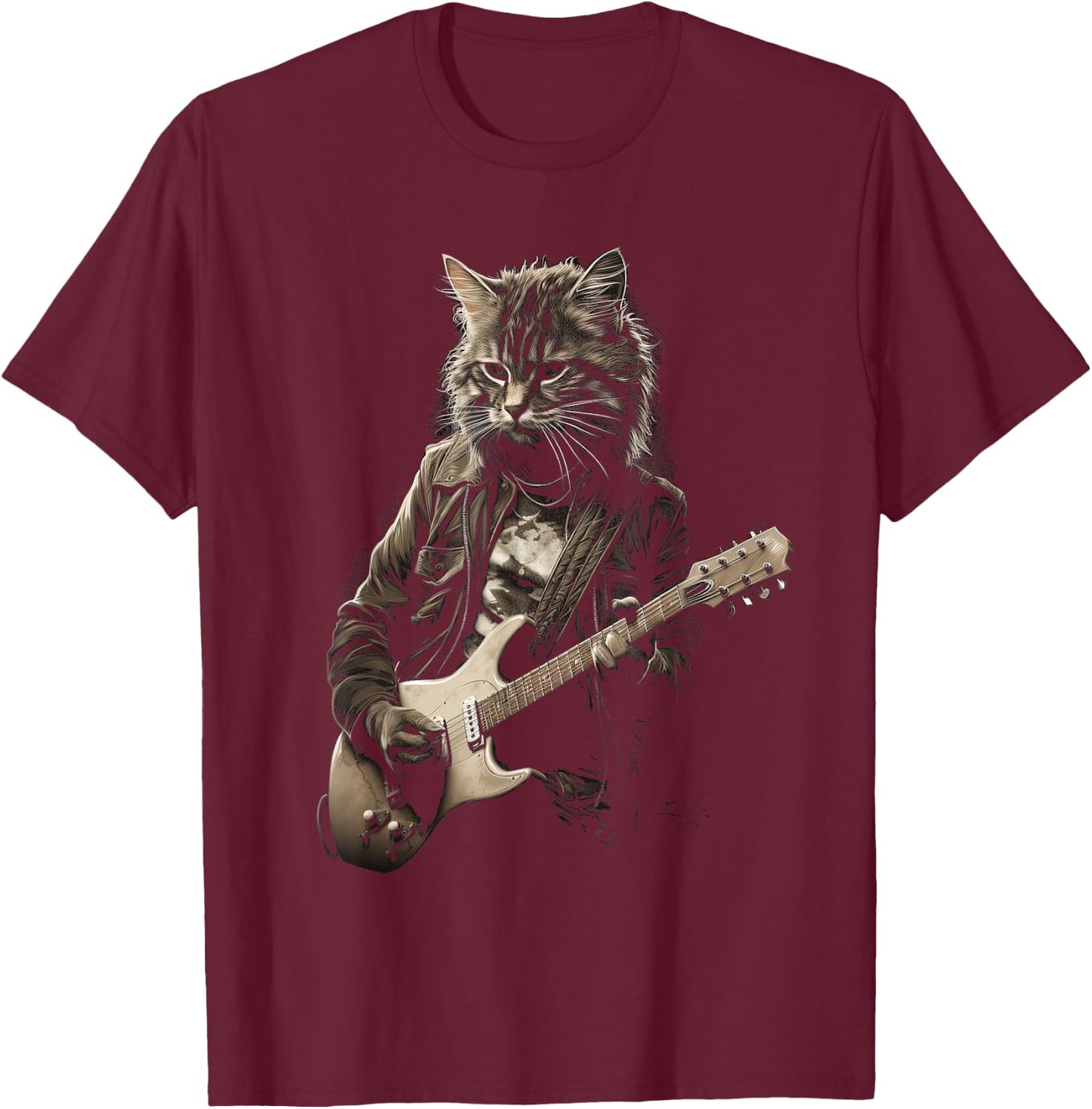 Cat Playing Bass Guitar Guitarist Rocker cool T-Shirt - T-Shirt | Maroon