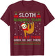Funny Sloth Running Team Xmas Lights Ugly Sloth Christmas T-Shirt - T-Shirt | Maroon