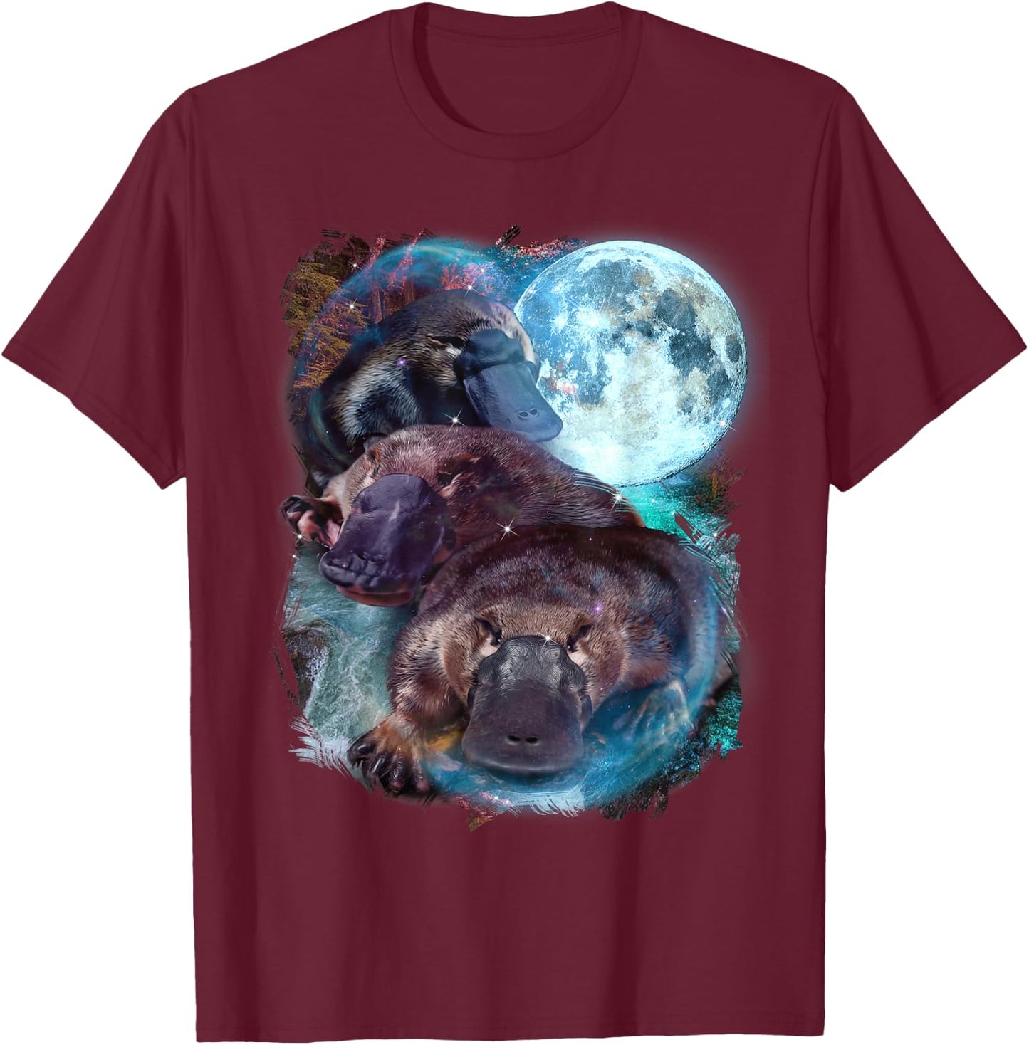 3 Moon Platypus Duckbill Mammal Graphic Animal Lover Novelty T-Shirt - T-Shirt | Maroon