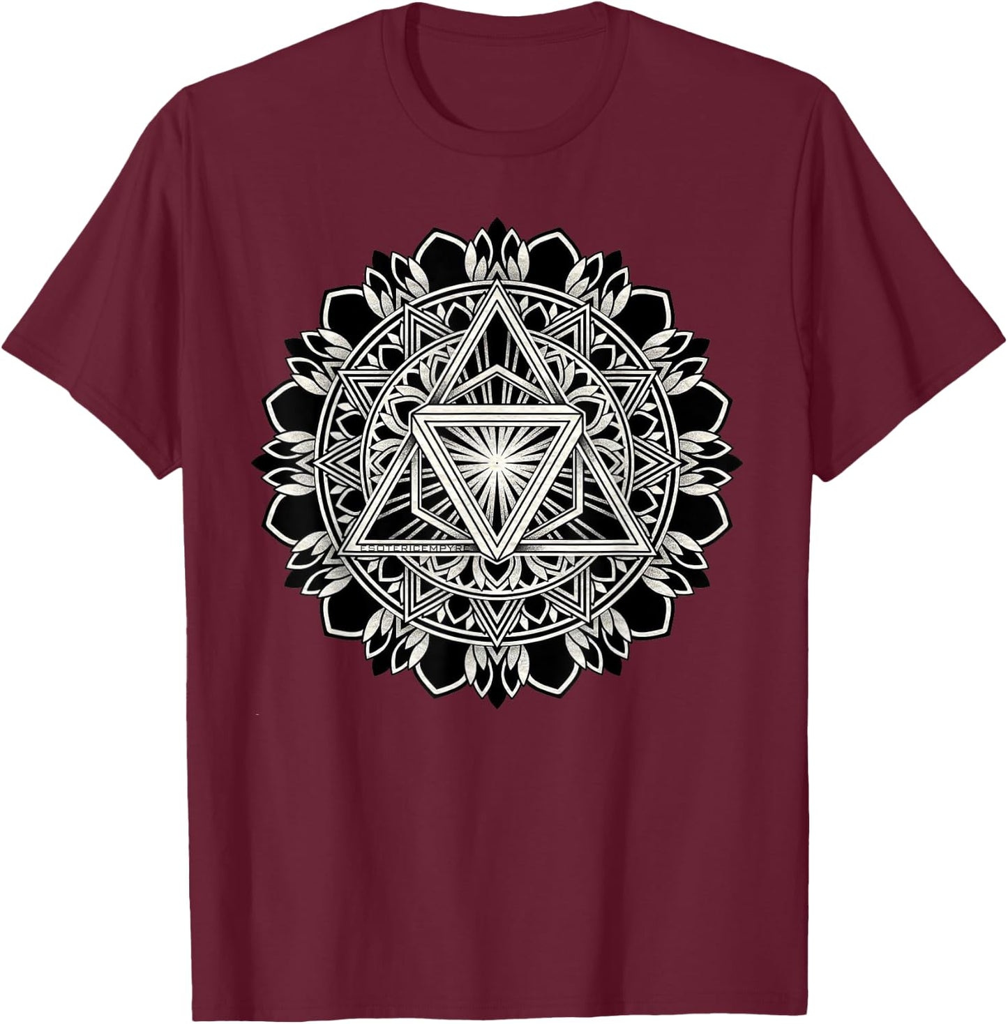 Sacred Geometry Tri-Hex Mandala Geometric Blackwork T-Shirt - T-Shirt | Maroon