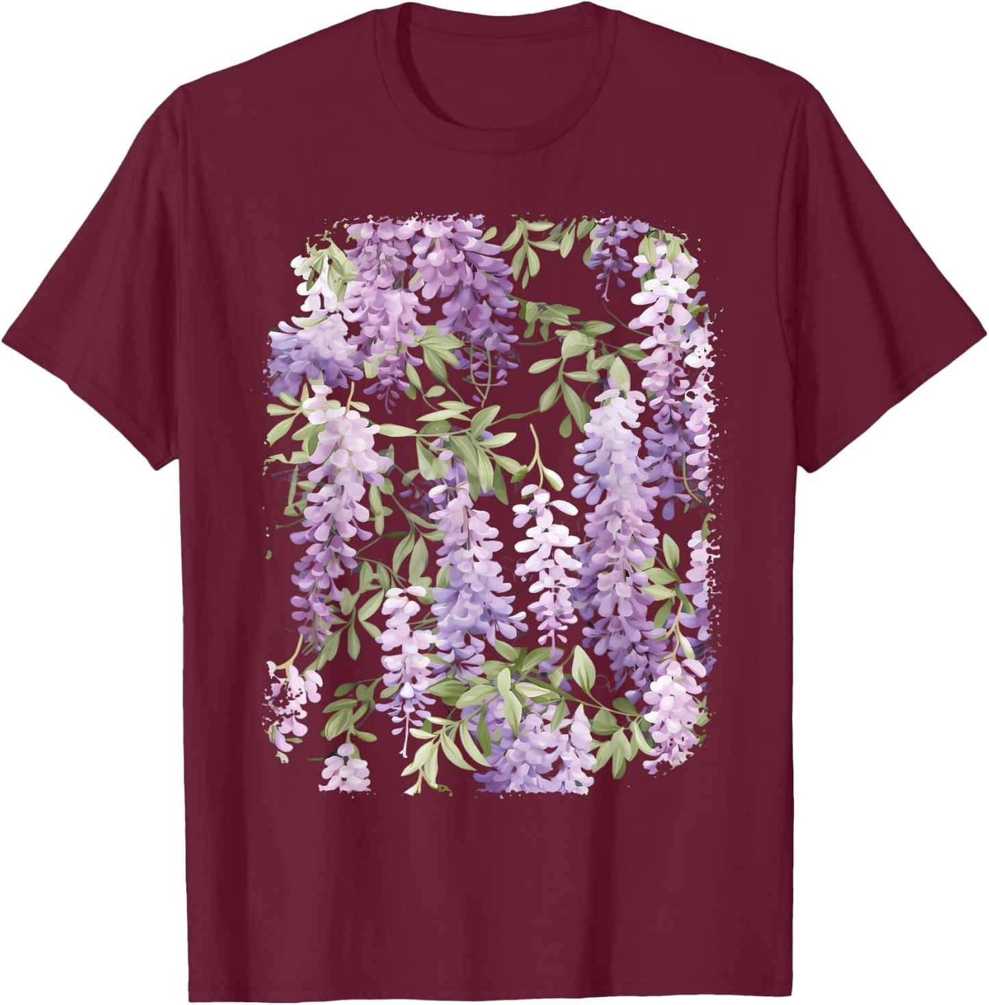 Wisteria Flower Bouquet Plant Lover Floral Pattern Design T-Shirt - T-Shirt | Maroon