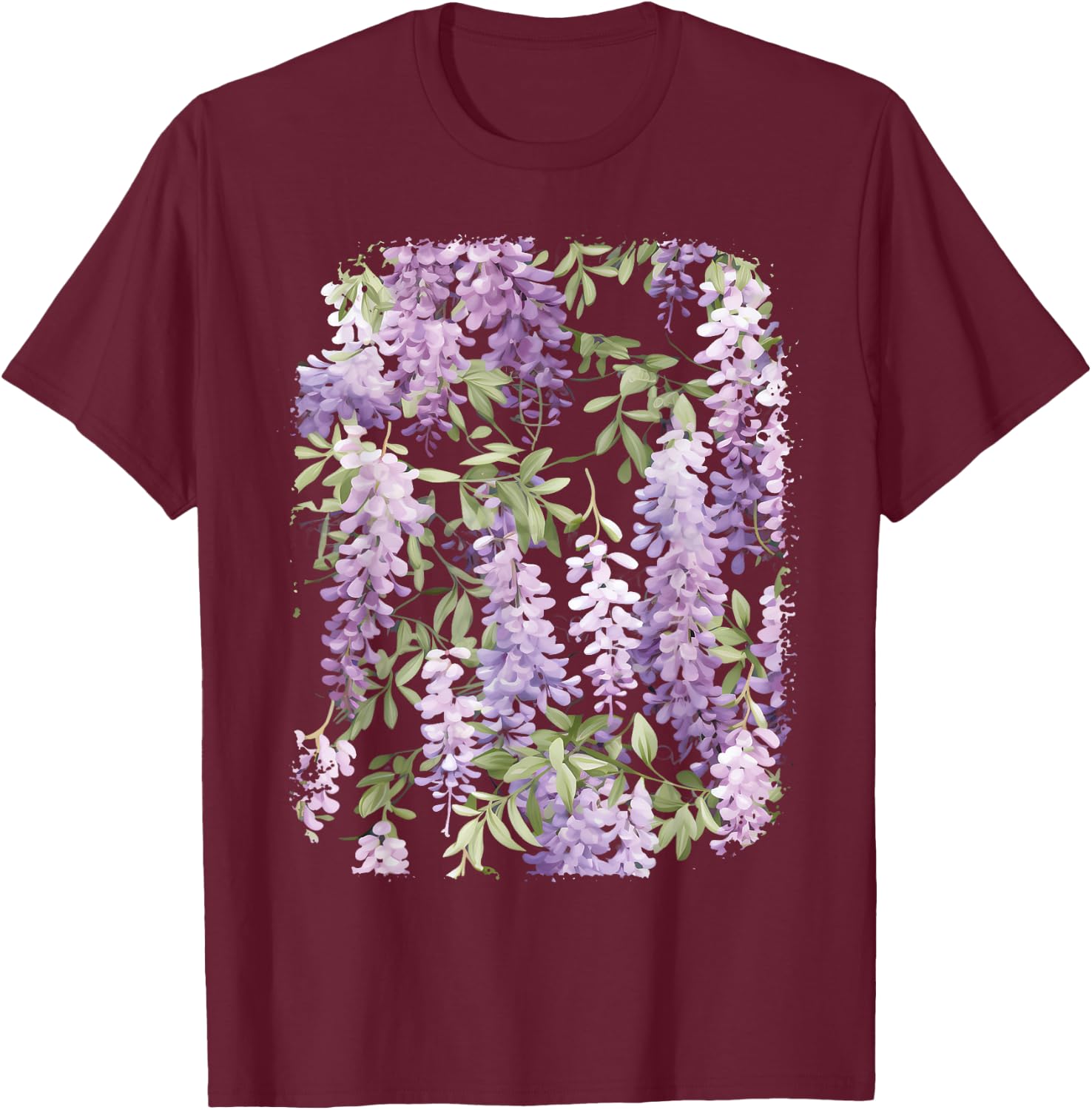 Wisteria Flower Bouquet Plant Lover Floral Pattern Design T-Shirt - T-Shirt | Maroon