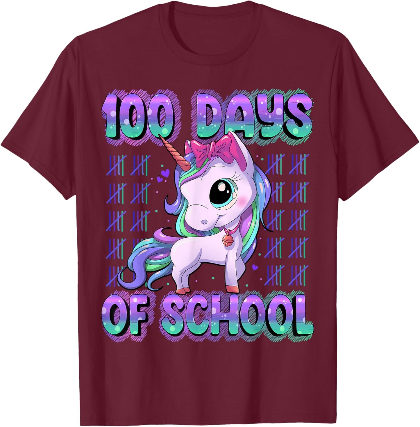 100 Magical Day of School Unicorn Shirts 100 Days Smarter Kids School Shirt Black Short Sleeve Small T-Shirt - T-Shirt | Maroon