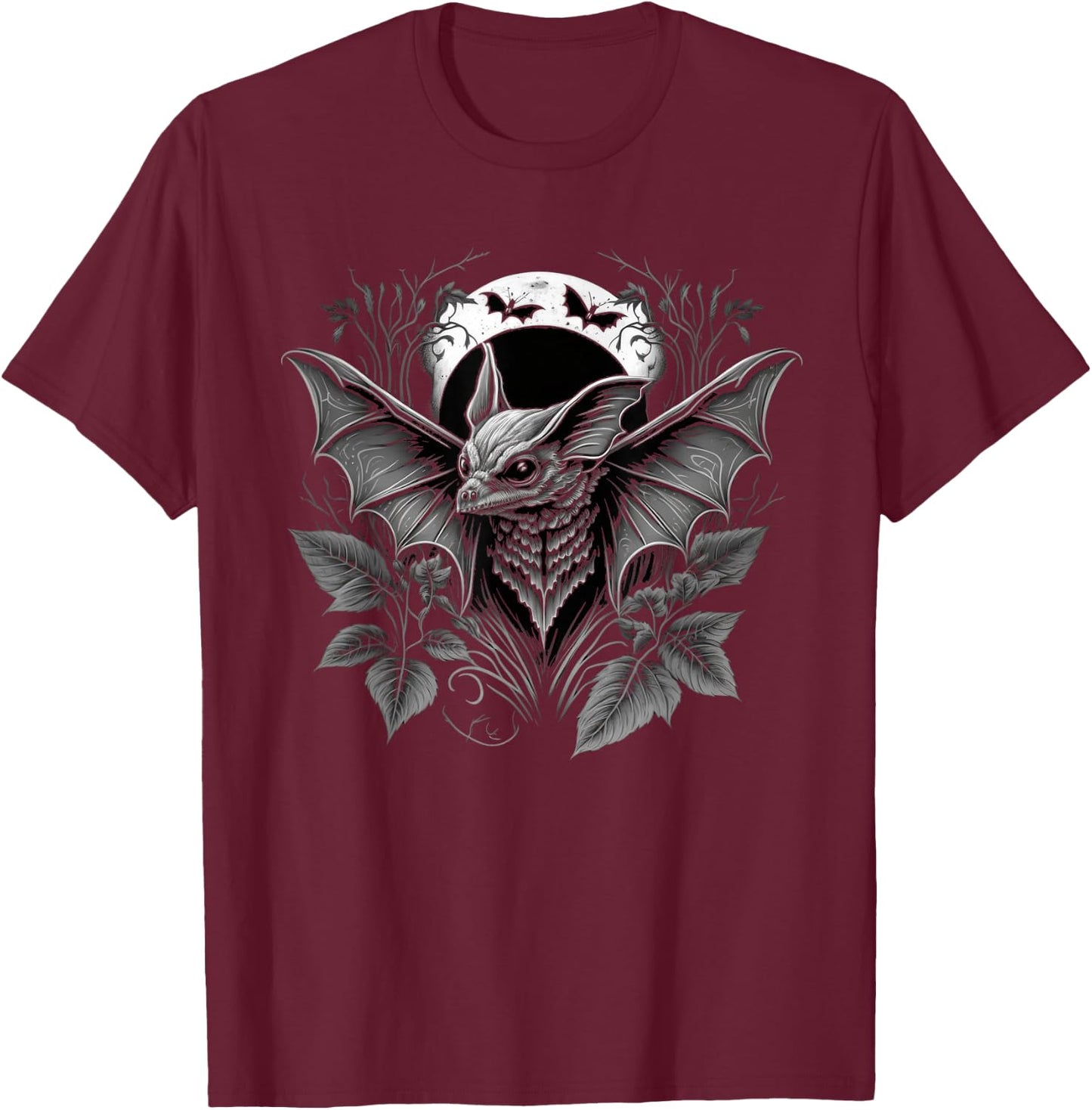 Dark Full Moon Gothic Bat T-Shirt - T-Shirt | Maroon