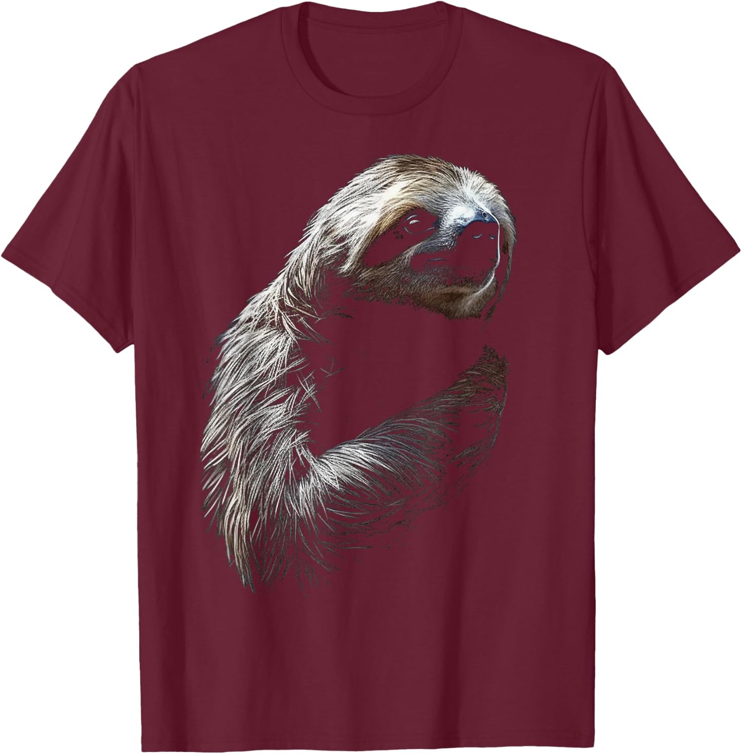 Sloth Portrait Artwork | Animal Motif Sloth T-Shirt - T-Shirt | Maroon