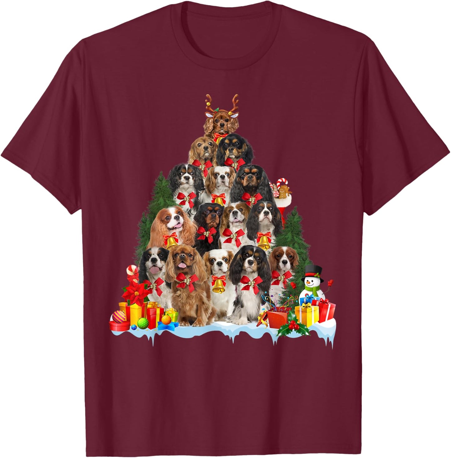 Christmas Pajama Cavalier King Charles Spaniel Xmas Tree T-Shirt - T-Shirt | Maroon