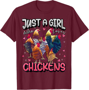Just A Girl Who Loves Chickens Cute Chicken Lover Farmers T-Shirt - T-Shirt | Maroon