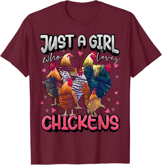Just A Girl Who Loves Chickens Cute Chicken Lover Farmers T-Shirt - T-Shirt | Maroon