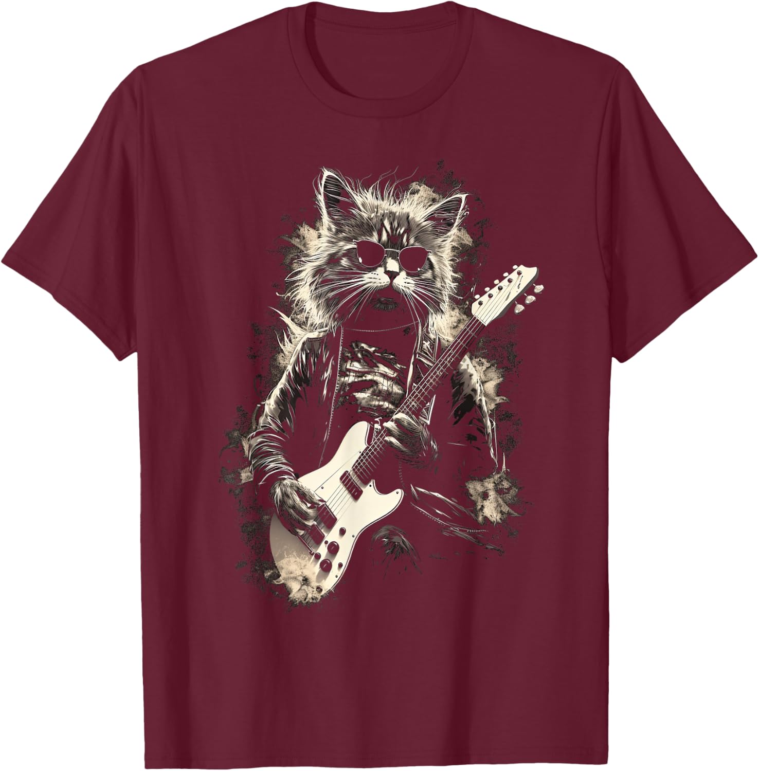 Cat Playing Bass Guitar Guitarist Rocker cool Men Women Kids T-Shirt - T-Shirt | Maroon