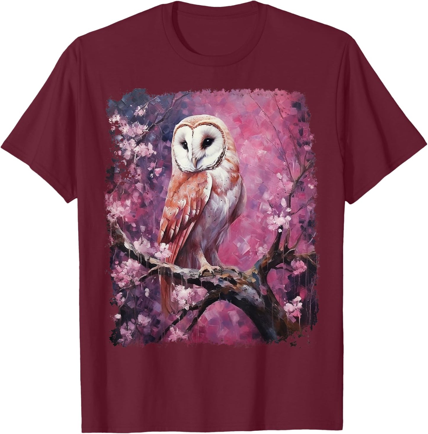 Pop Art Colorful Barn Owl Pink T-Shirt - T-Shirt | Maroon
