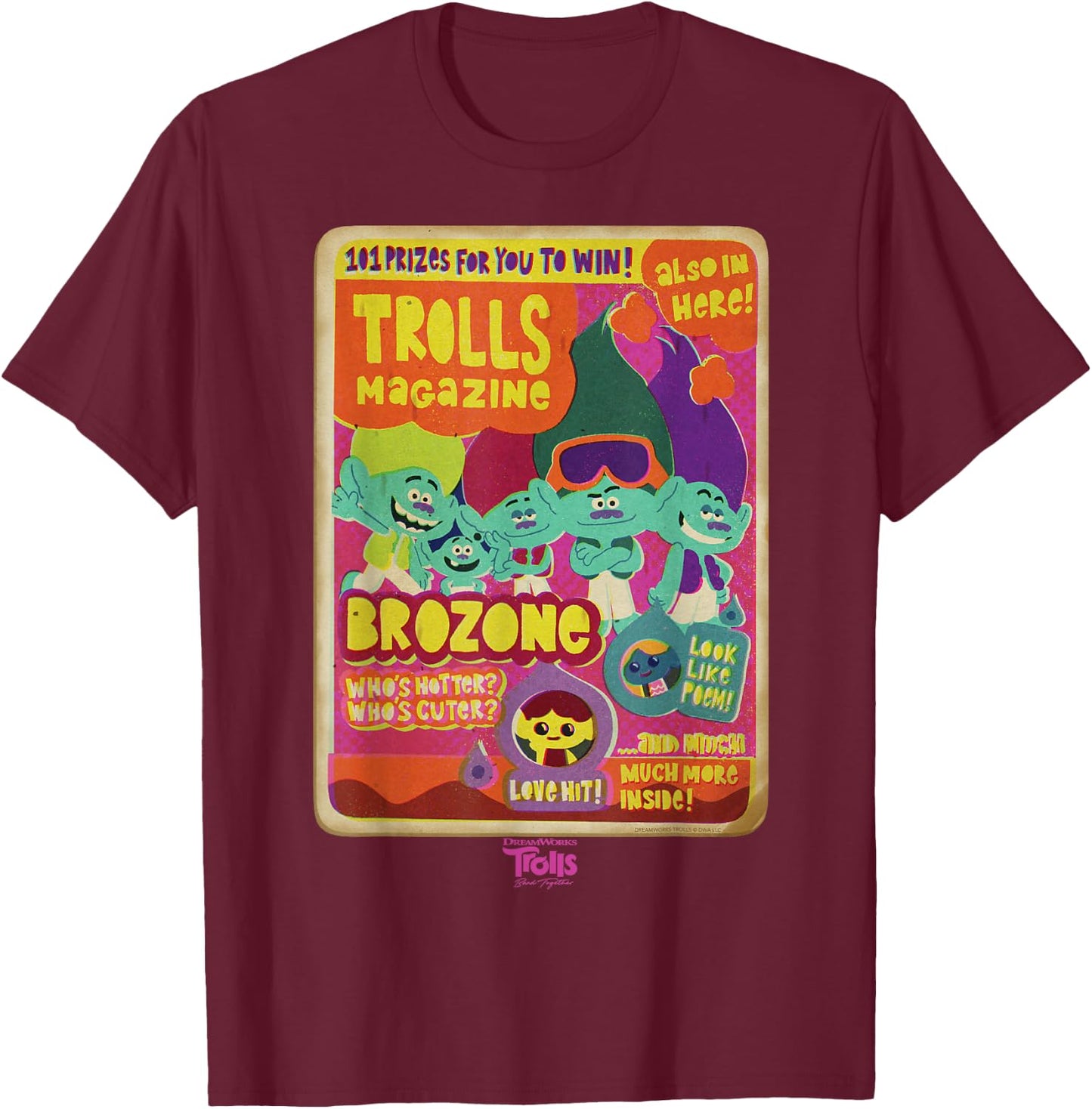 DreamWorks Trolls Band Together Brozone Magazine Cover T-Shirt - T-Shirt | Maroon