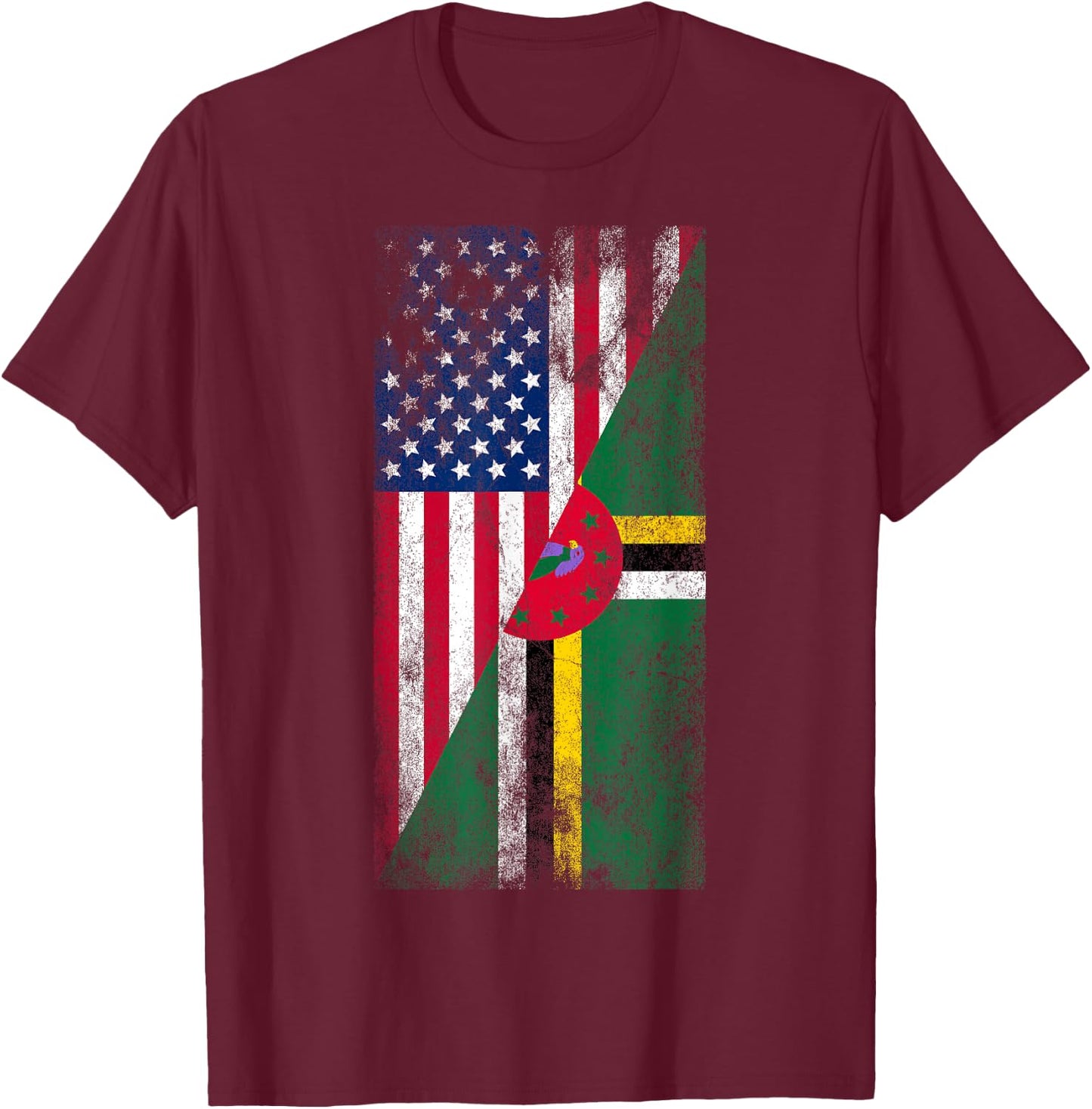 USA & Dominica Flags - United States of America, Dominican T-Shirt - T-Shirt | Maroon
