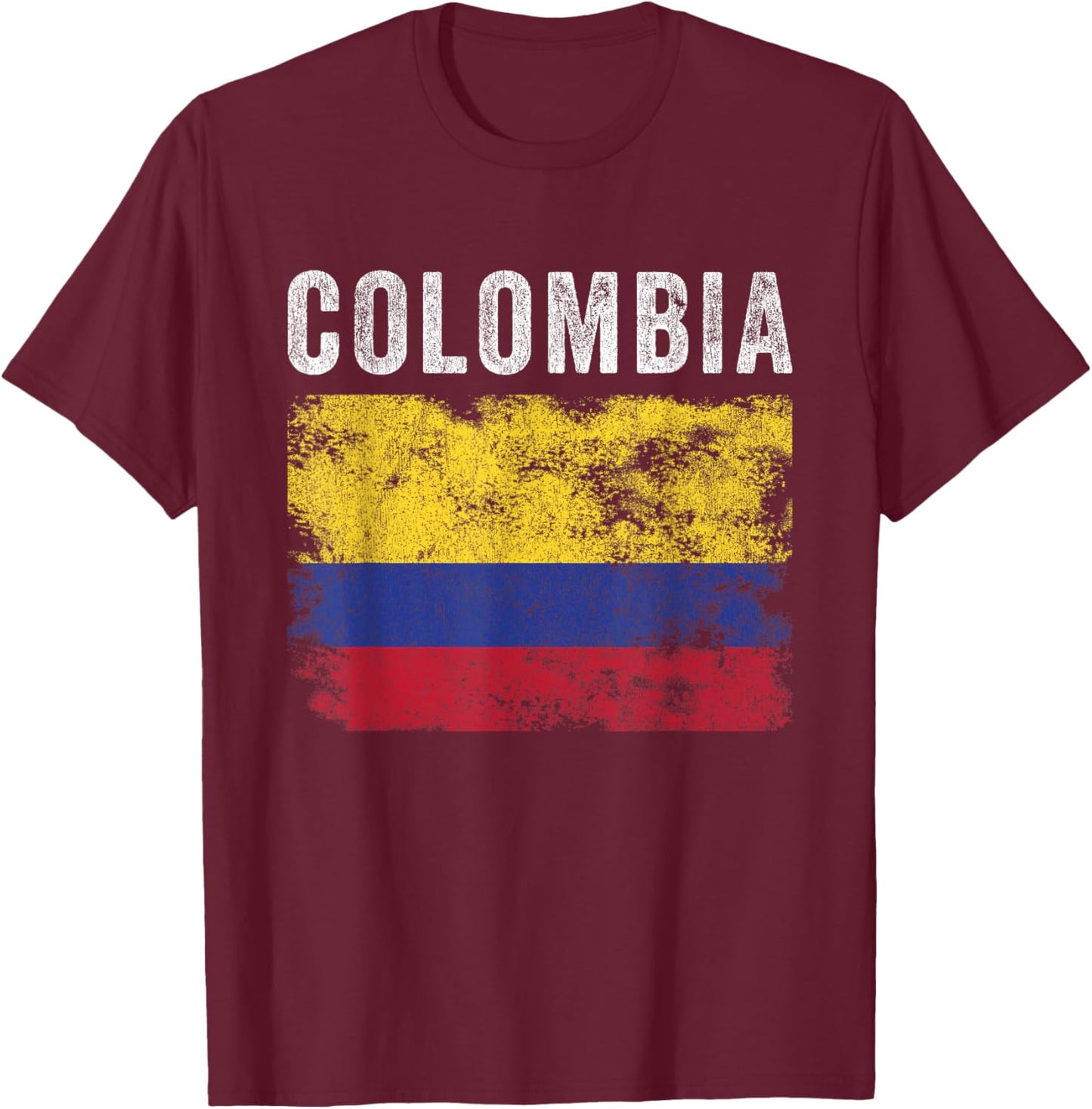 Colombia Flag Distressed - Men Women Kids - Colombian Flag T-Shirt - T-Shirt | Maroon