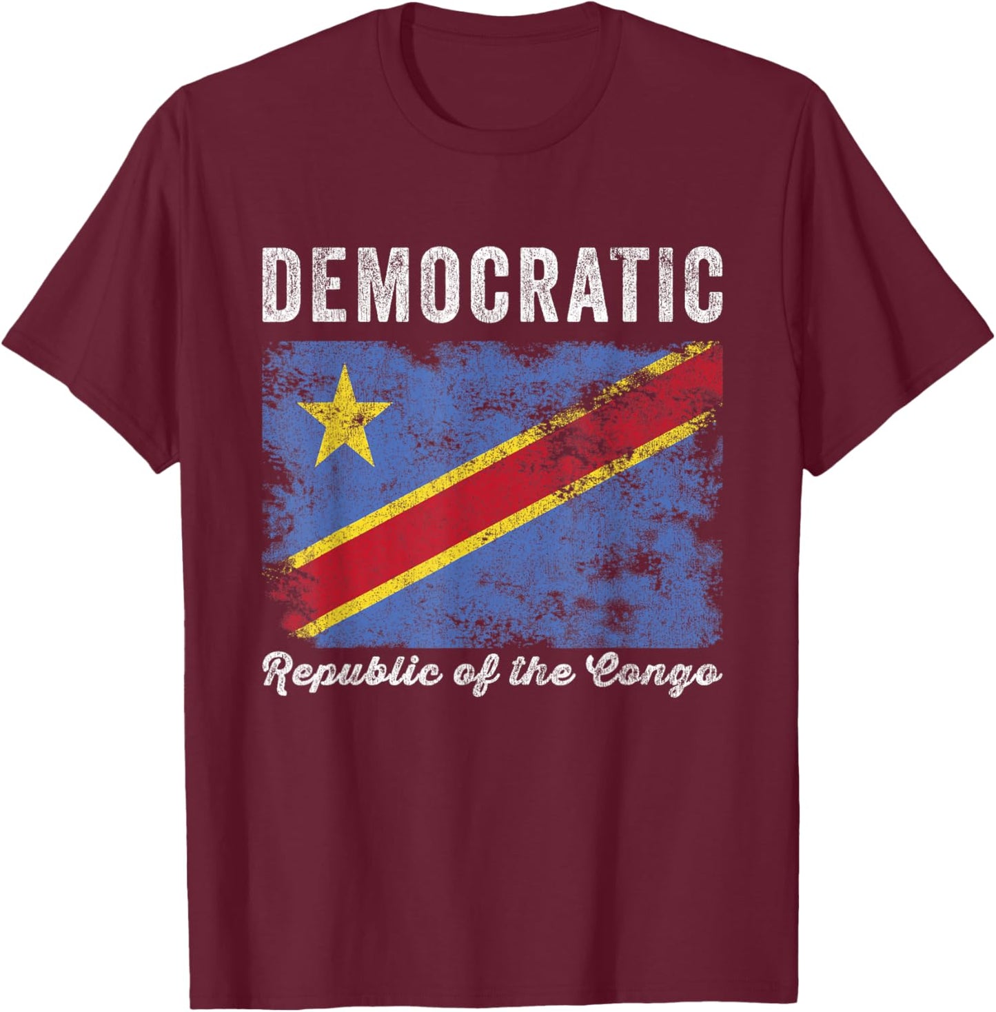Democratic Republic of the Congo Flag Distressed T-Shirt - T-Shirt | Maroon