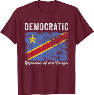 Democratic Republic of the Congo Flag Distressed T-Shirt - T-Shirt | Maroon
