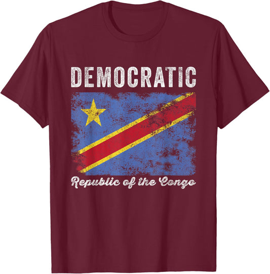 Democratic Republic of the Congo Flag Distressed T-Shirt - T-Shirt | Maroon