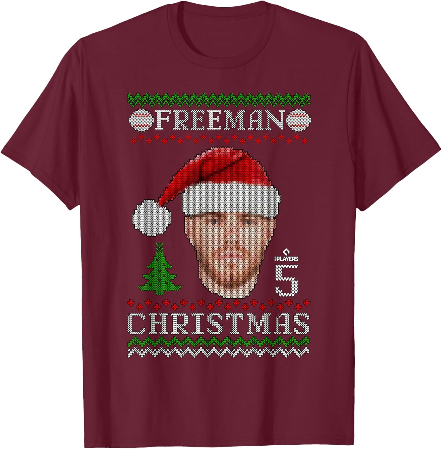 Freddie Freeman Los Angeles Baseball Christmas Sweater MLBPA T-Shirt - T-Shirt | Maroon