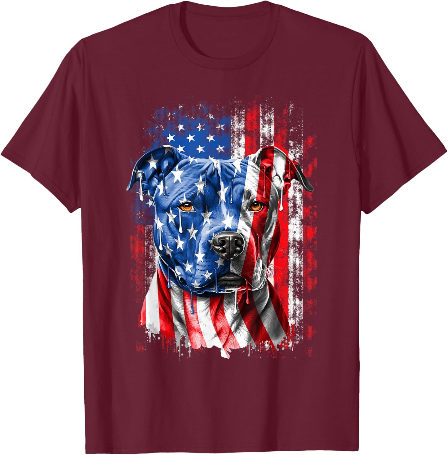 Abab Patriotic Pitbull Dog Lover Owner 4th Of July Retro Pitbull Dog & American Flag Independence Day July 4th T-Shirt - T-Shirt | Maroon
