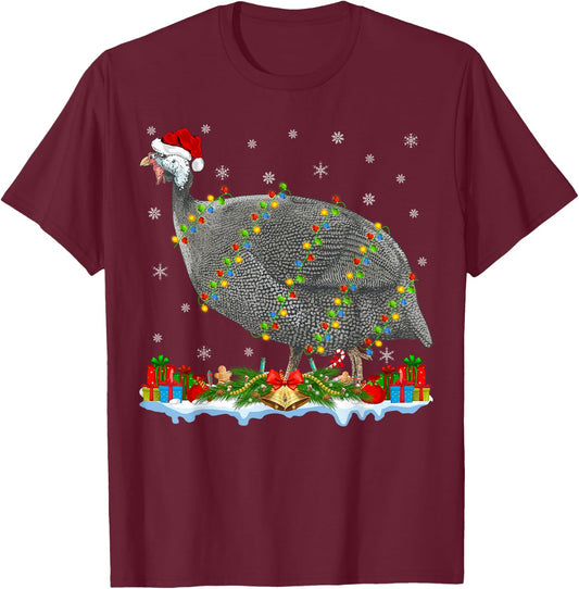 Guinea Fowl Lover Matching Santa Hat Guinea Fowl Christmas T-Shirt - T-Shirt | Maroon
