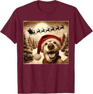 Funny Dog Selfie With Santa's Sleigh Weird dog Christmas Women Girls Kids T-Shirt - T-Shirt | Maroon