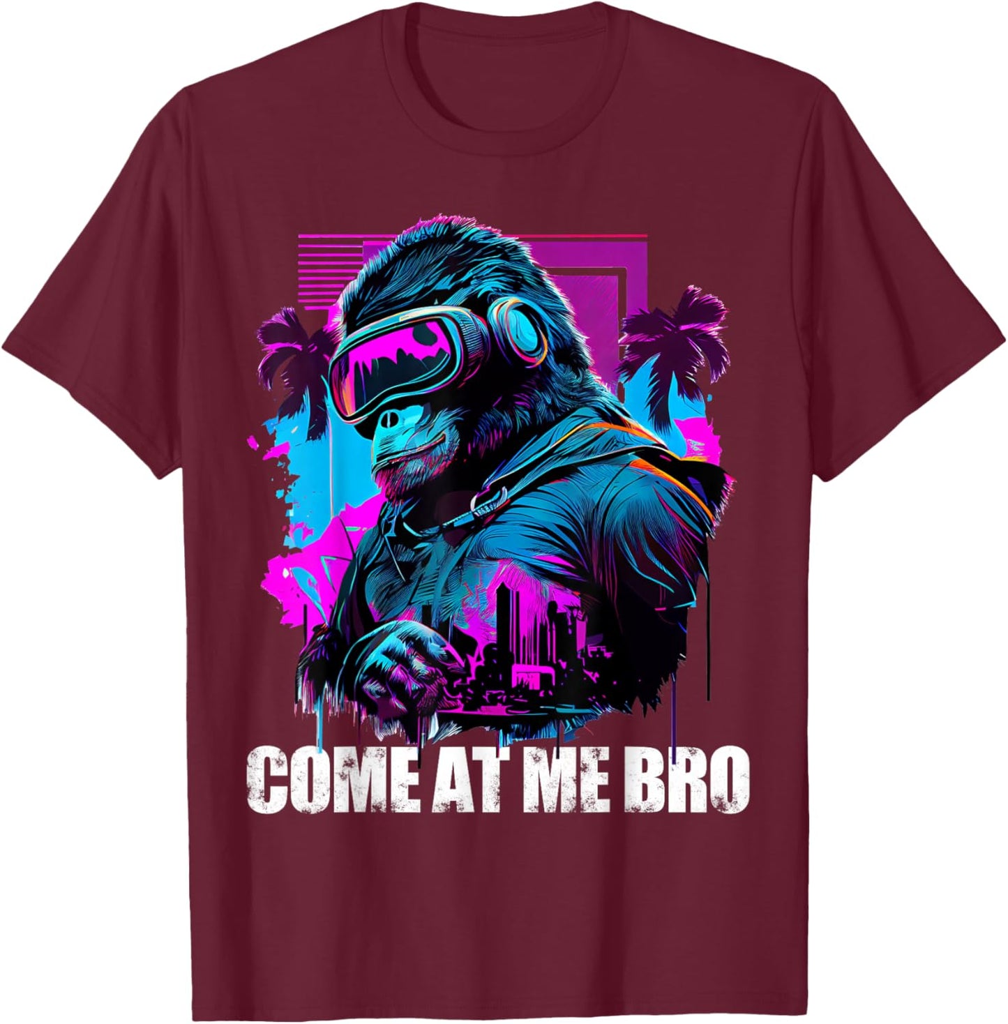 Come At Me Bro Funny Gorilla Monkey VR Gamer Virtual Reality T-Shirt - T-Shirt | Maroon