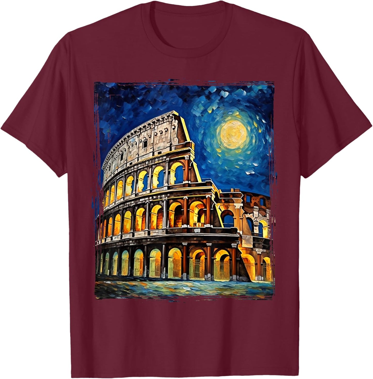 Roma Italia Colosseum Souvenirs, Rome Italy Van Gogh T-Shirt - T-Shirt | Maroon