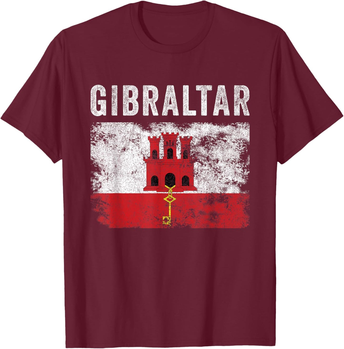 Gibraltar Flag Distressed - Men Women - Gibraltarian Flag T-Shirt - T-Shirt | Maroon
