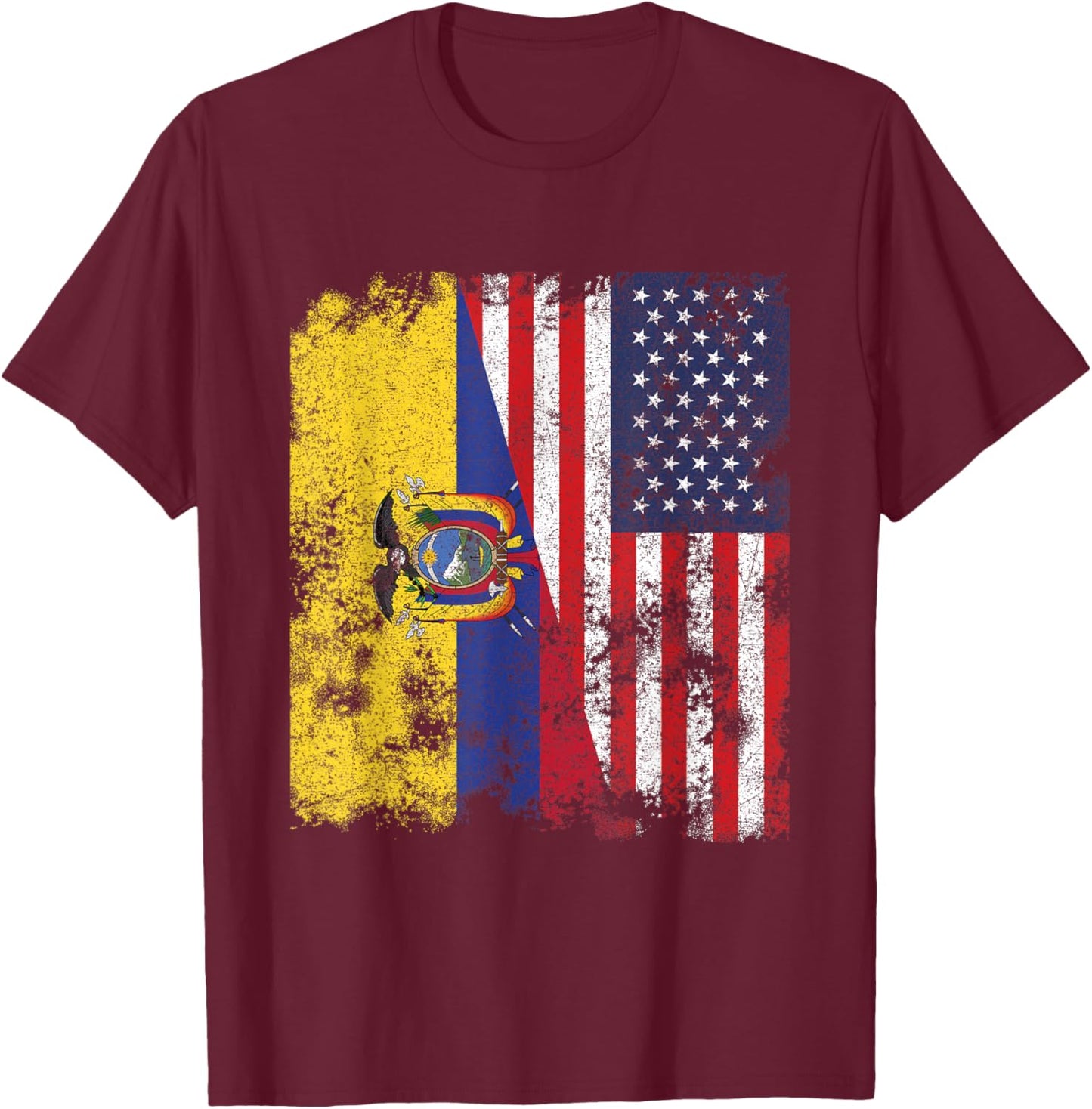 Ecuador USA Flag Distressed - Half American Women Kids Men T-Shirt - T-Shirt | Maroon