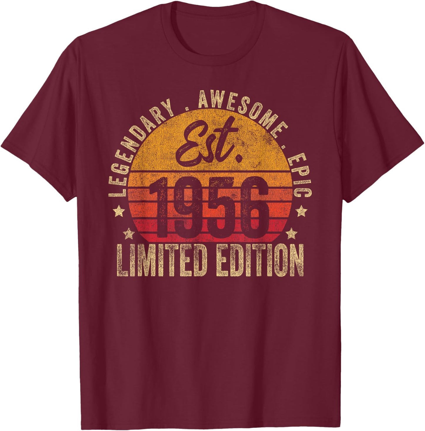 67th Birthday Vintage 67 Year Old Est 1956 Limited Edition T-Shirt - T-Shirt | Maroon