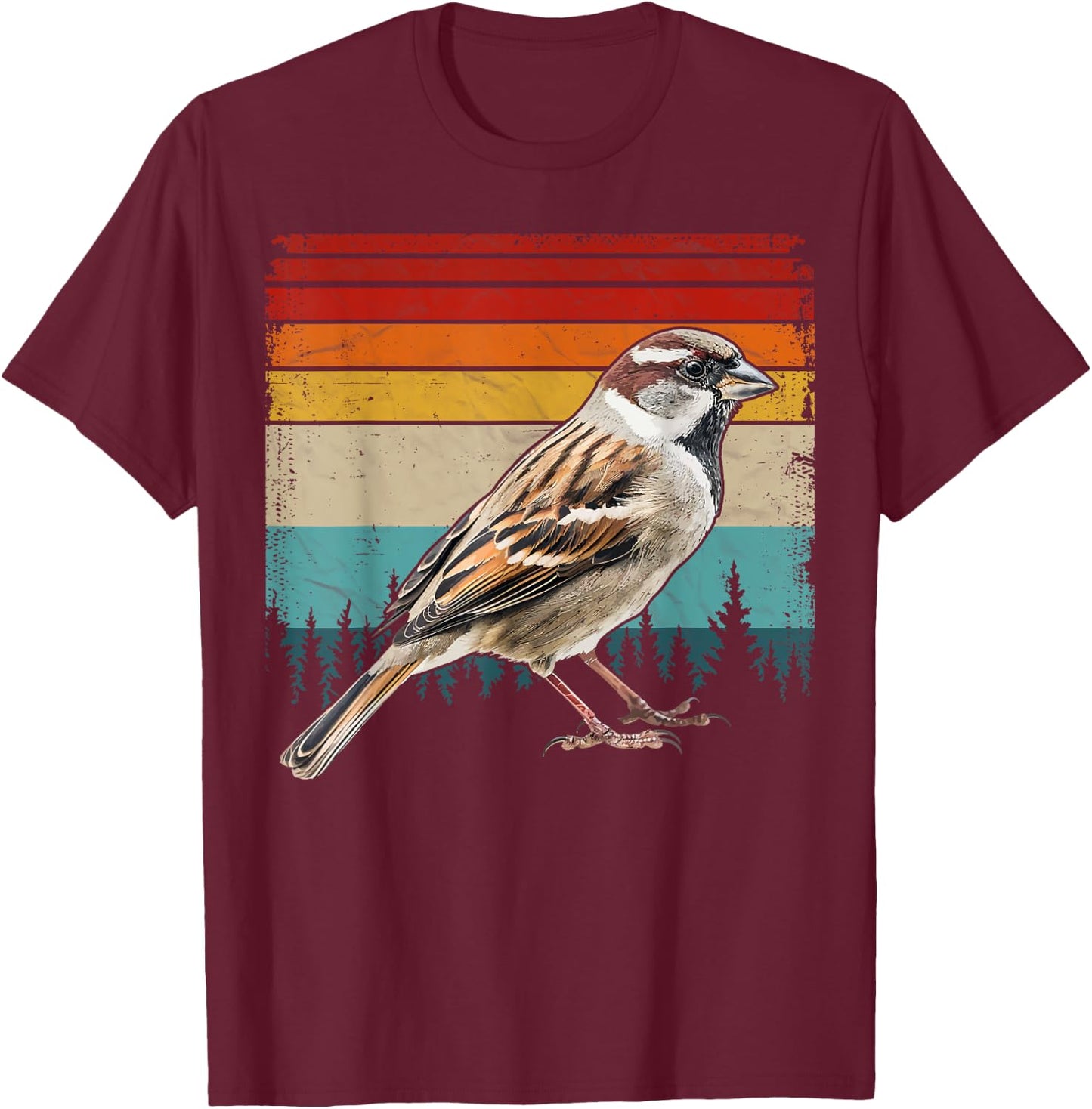 Sparrow Vintage Distressed Retro Style Cool Sparrow Bird T-Shirt - T-Shirt | Maroon