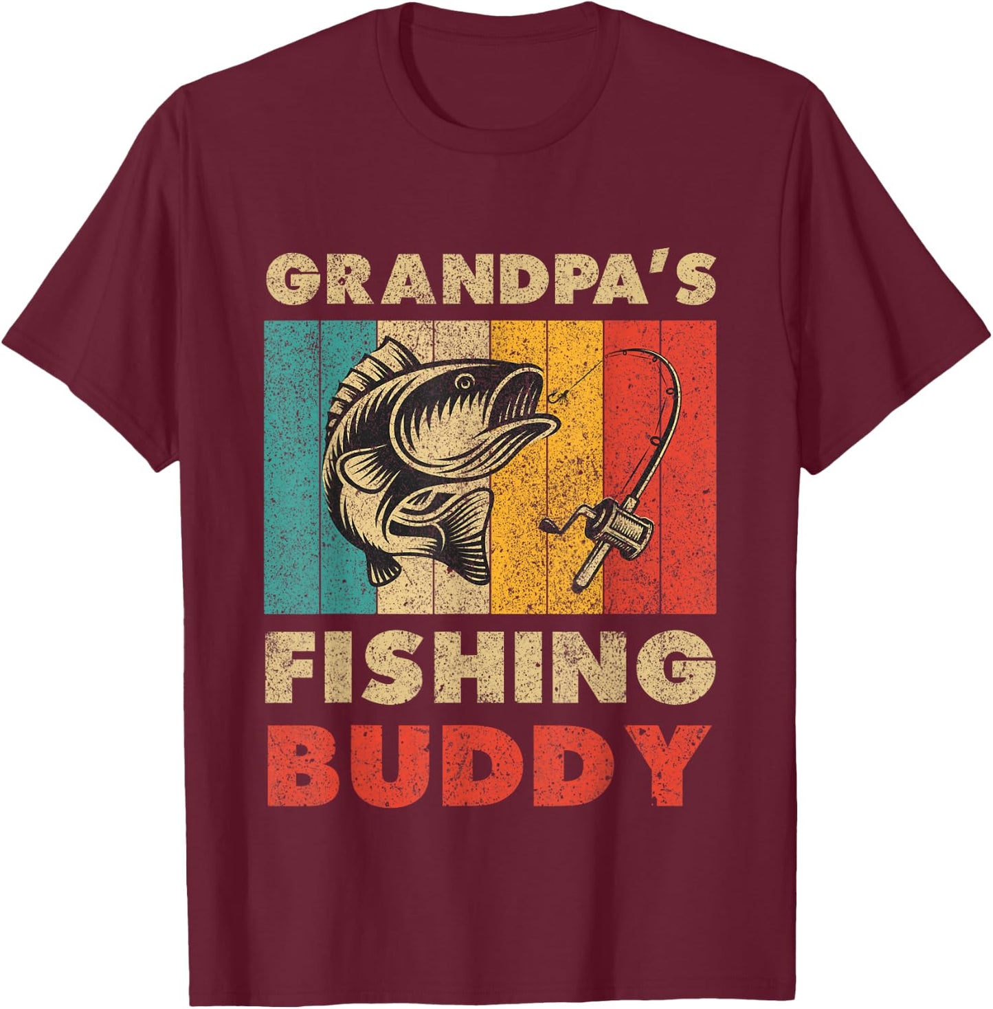 Funny Fishing Grandpa's Fishing Buddy Vintage Fishing T-Shirt - T-Shirt | Maroon