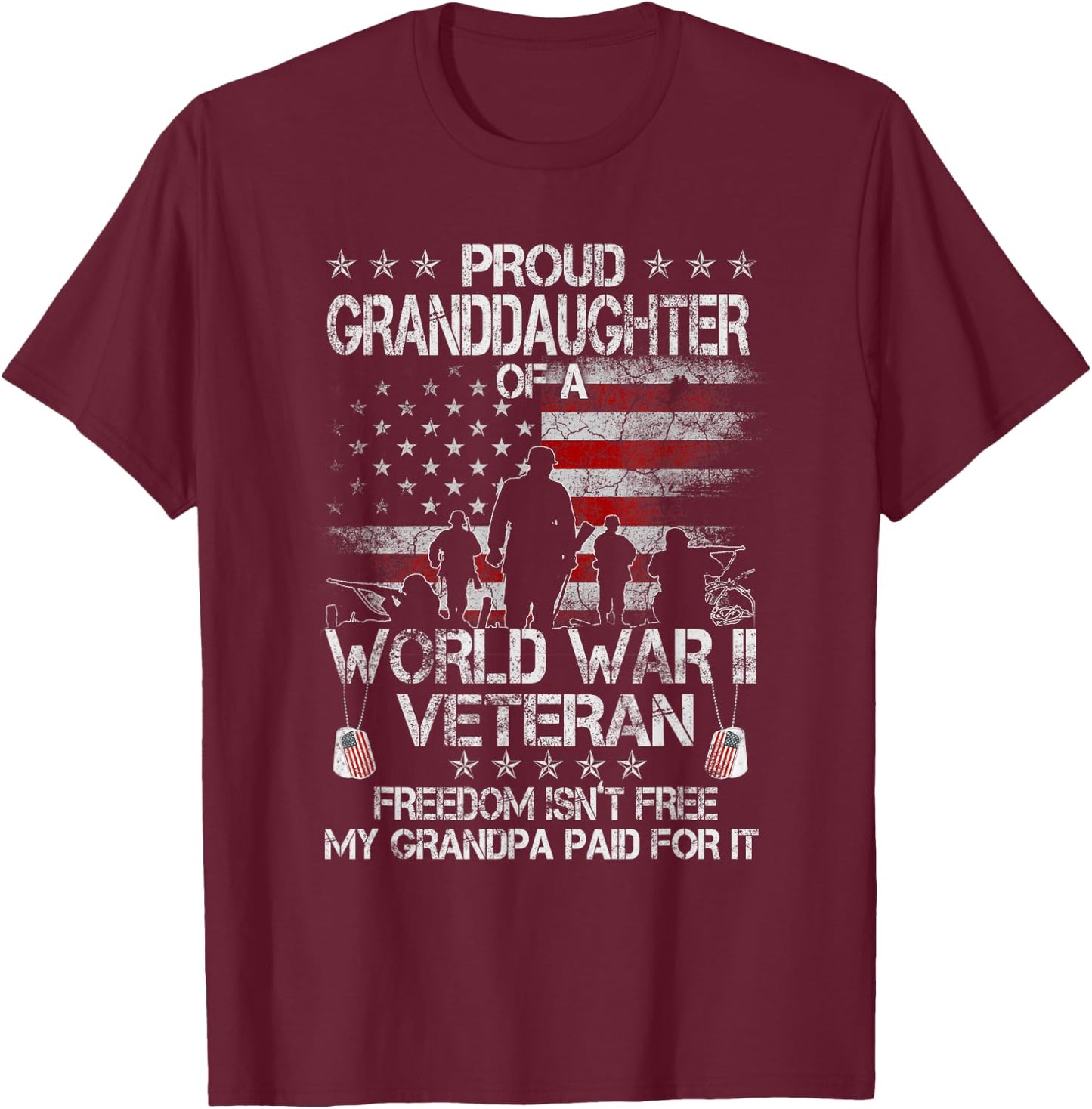 Proud Granddaughter Of A WWII Veteran US Flag Veteran Day T-Shirt - T-Shirt | Maroon