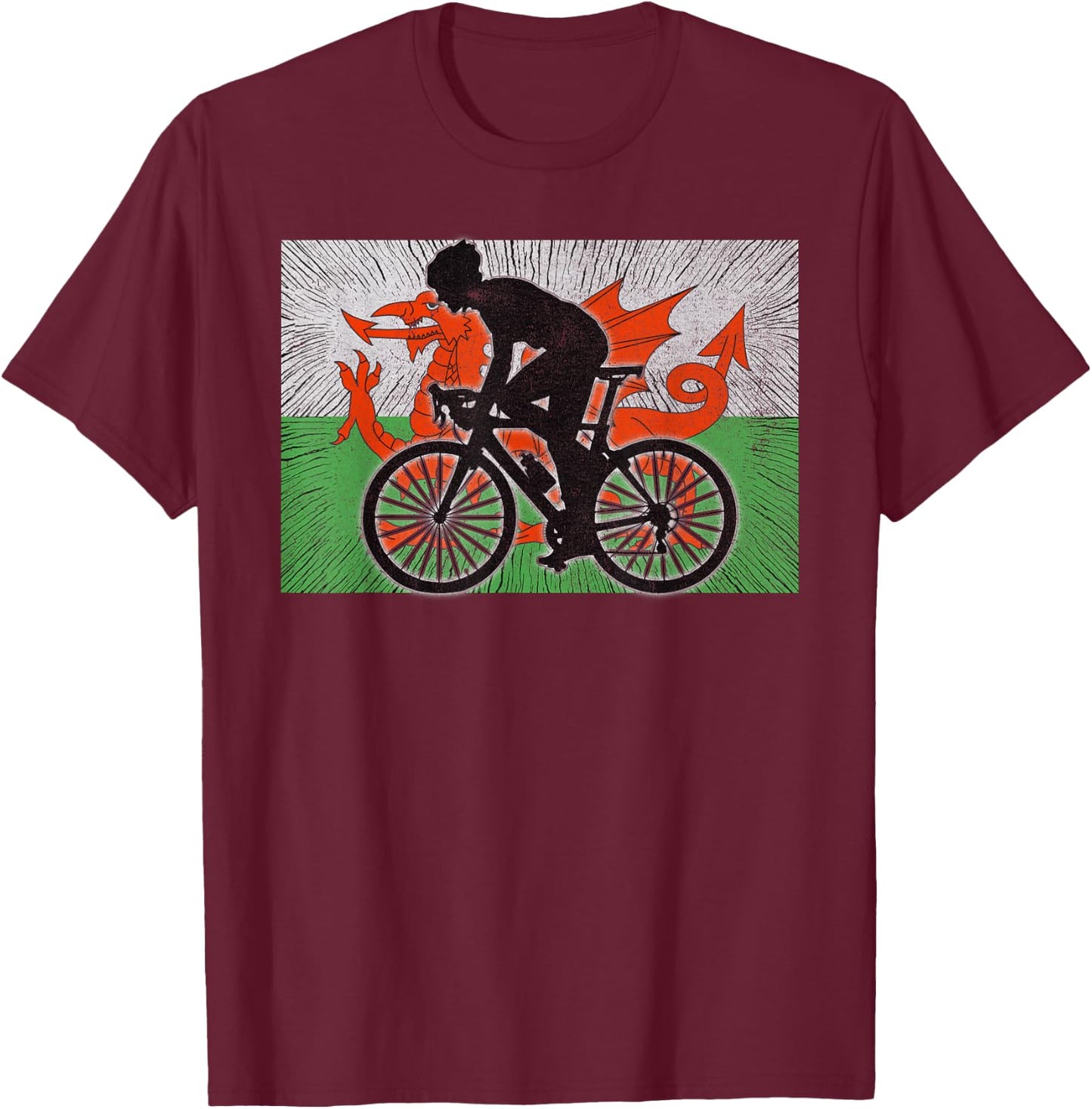 Wales Flag Bicycle Cycling T-Shirt - T-Shirt | Maroon